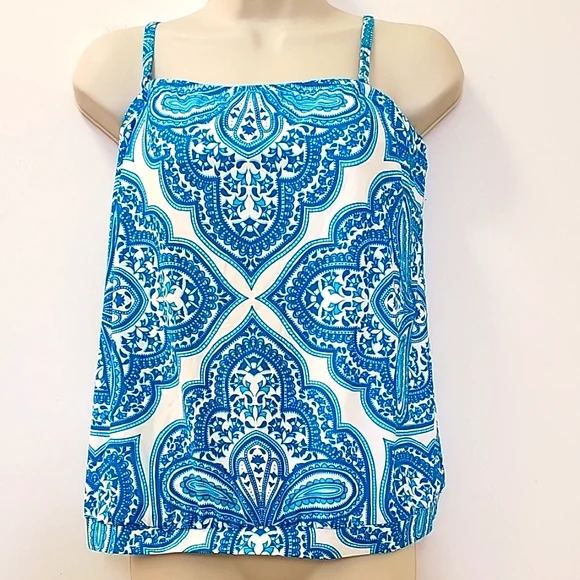 Beach House tankini top Blue Double Cross Back Strap Sz 10 - Picture 2 of 14